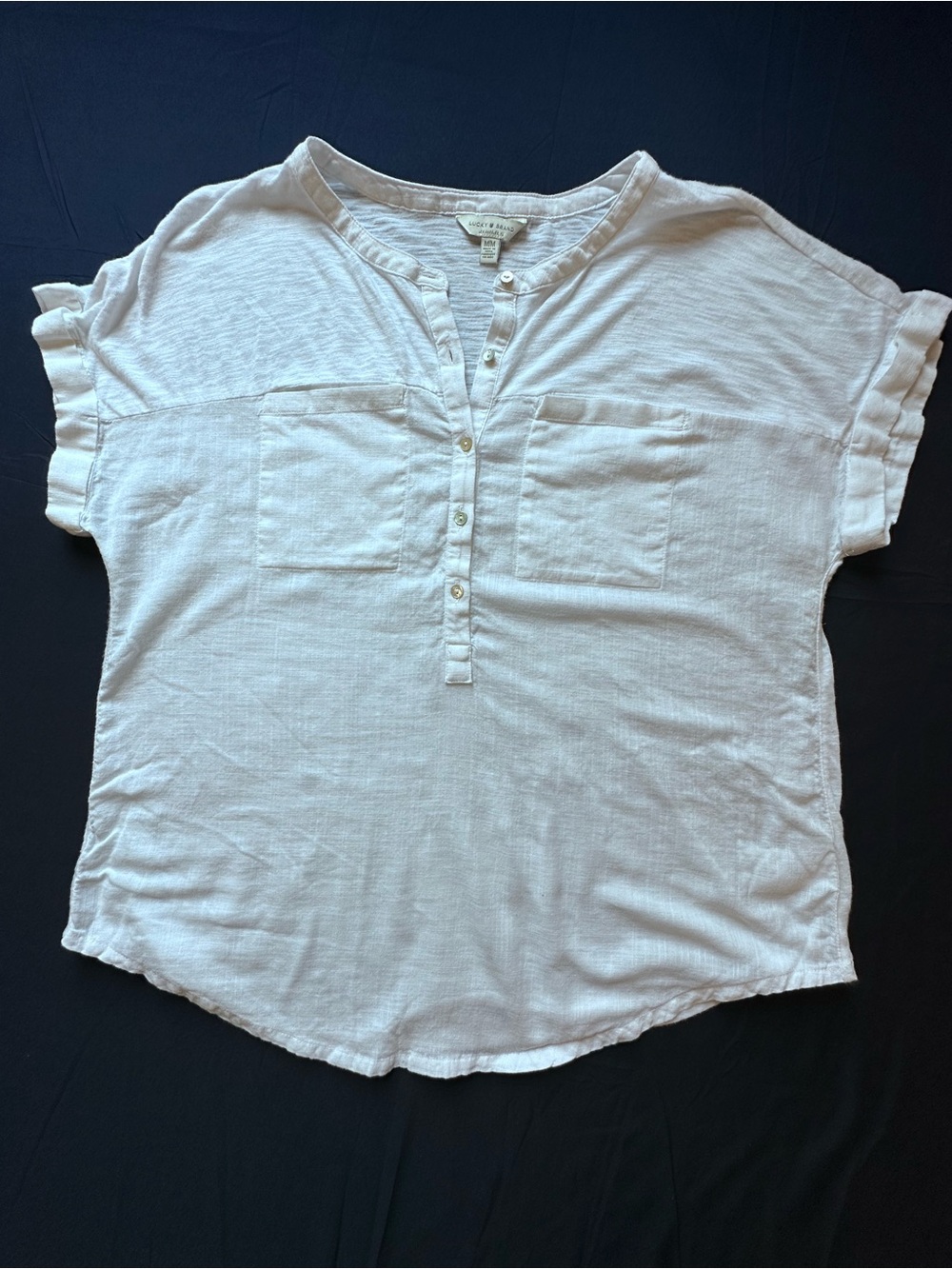 Lucky Brand White Short-Sleeve Henley Pocket Blouse